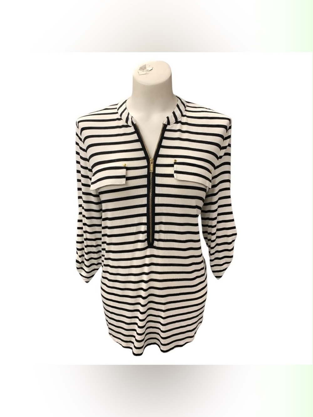 Calvin Klein Black & White Striped Zip Pullover Tunic Size M